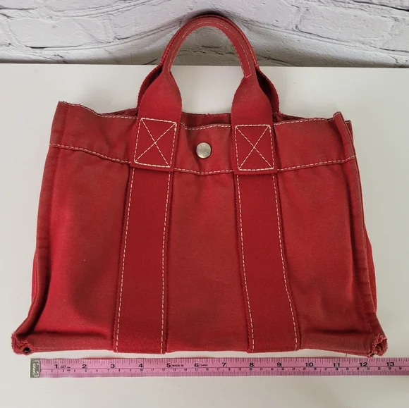 HERMES Vintage Small Red Canvas Fourre Tote - Project Bag - Picture 9 of 12